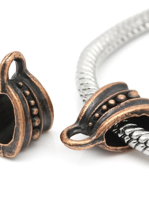 Bail Beads ลูกปัดหูคล้องทรงสามเหลี่ยมทองแดงแกะลายจุด ขนาด 14mm x 9mm,Hole:Approx 7x2.3mm แพ็ค 10 เม็ด