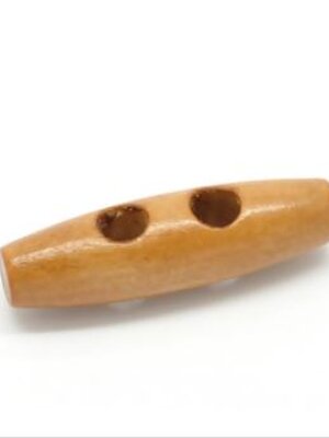 กระดุมไม้ แบบแท่ง 2 รู ขนาด 4 ซม. สีน้ำตาลอ่อน แพ็ค 10 เม็ด