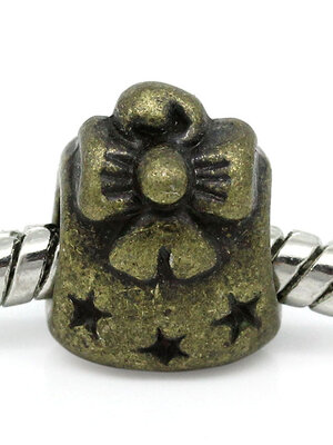 ลูกปัดทองแดงรูใหญ่แกะรูปโบว์และดาว ขนาด 9x8mm 10 เม็ด