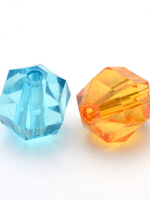 ลูกปัดอะครีลิคใสเหลี่ยมเจียเม็ดกลมขนาด 10มม. รู2มม. คละสี 100 เม็ด