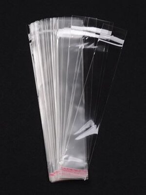 200 ใบ ถุงพลาสติกใส OPP(ถุงแก้ว) ฝากาว+หัวรูแขวน ขนาด 4x26.5 ซม. (ส่วนใช้งาน 4x21 ซม.) หนา 0.030 มม