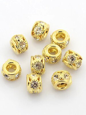 ลูกปัดทองเหลืองพลอย Rhinestone เกรด A rondelle ขนาด 8x6mm, รู: 2.5~3.5mm 5 เม็ด