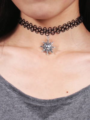 สร้อยคอ Tattoo Choker จี้เงินรูปพระอาทิตย์ ใส่แล้วเหมือนมีรอยสักรอบคอ ยาว 30 cm 1 เส้น