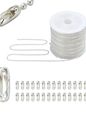 โซ่ไข่ปลา เหล็ก เม็ดขนาด 1.5mm ม้วนยาว 10 เมตร พร้อมตัวล็อก 50 ชิ้น