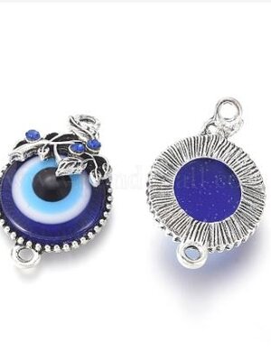 ตัวเชื่อมต่อ connector โลหะอัลลอยด์ เม็ดพลอยเทียมตาปีศาจ ไรน์สโตนสีม่วงเข้ม ขนาด 29x18.5x8mm จำนวน 1 ชิ้น