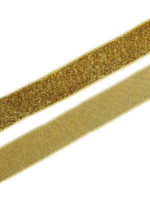 ริบบิ้นผ้าโพลีเอสเตอร์กากเพชรสีทอง หน้ากว้าง 20 มม. ยาว 10 หลา