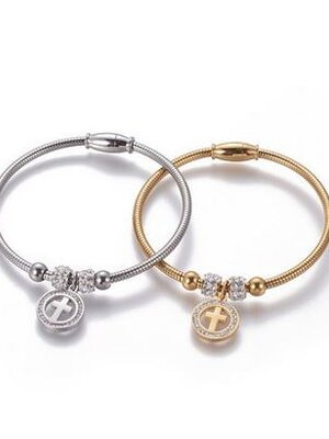 กำไลข้อมือสแตนเลส 304 ประดับพลอย Rhinestone ข้อต่อเป็นแม่เหล็ก คละสี 5 อัน พรีออเดอร์