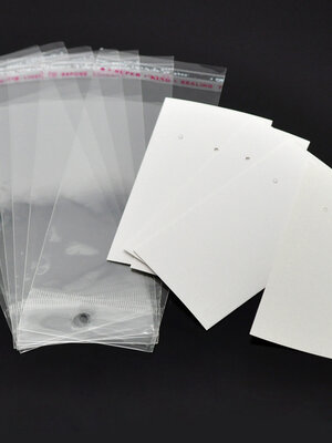 ถุงพลาสติกใสมีแถบกาวปิดปากถุงและรูแขวนพร้อมการ์ดสีขาว 6x15cm (ส่วนใช้งาน 6x10cm) แพ็ค 100 ใบ