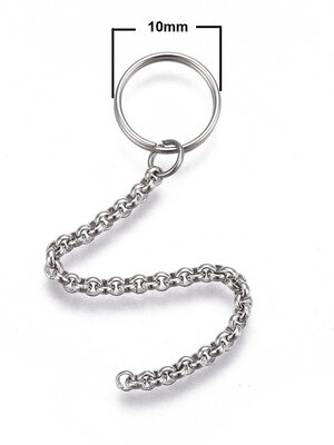 ห่วงพวงกุญแจสแตนเลส 304 เกลียวสองชั้น ขนาด 10 มม.พร้อมโซ่สแตนเลสยาวประมาณ 6 ซม. จำนวน 5 อัน