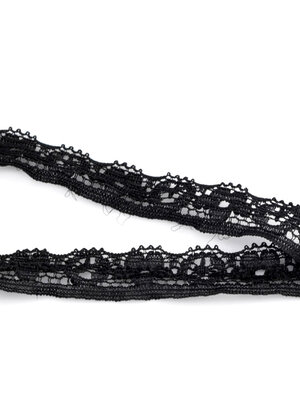 ริบบิ้นลูกไม้ผ้ายืดสีดำ กว้าง 3/8 นิ้ว ยาว 2 หลา