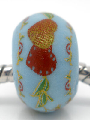 ลูกปัดเซรามิกลายหัวใจขนาด 14x9mm 20 เม็ด สีฟ้า