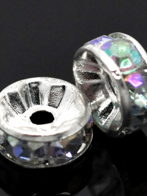 ลูกปัดอะครีลิค ลูกปัดคั่น spacer beads สีเงินชนิดกลมแบนประดับพลอย Rhinestone 8mm แพ็ค 20 เม็ด