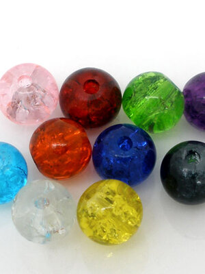 ลูกปัดแก้ว crackle glass กลมเม็ดเล็ก 6มม. 200 เม็ดคละสี