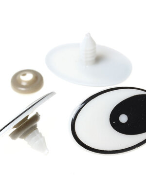 ลูกตาก้านเสียบพลาสติกสีขาวดำ วงรีขนาด 25x38 mm พร้อมแป้นล็อค จำนวน 10 เซต