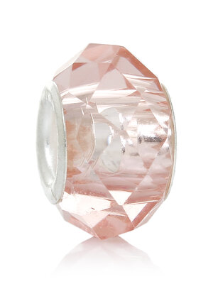 ลูกปัดแก้วยุโรปรูใหญ่ขอบตัดสีชมพูโอลโรส 14x9mm 1 เม็ด