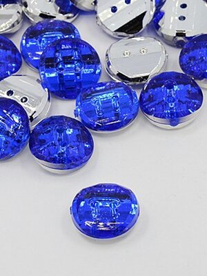 กระดุมอะครีลิค rhinestone เม็ดกลมแบนหน้าตัด ขนาด 15x6mm. รู 1 mm. 10 เม็ด สีน้ำเงิน