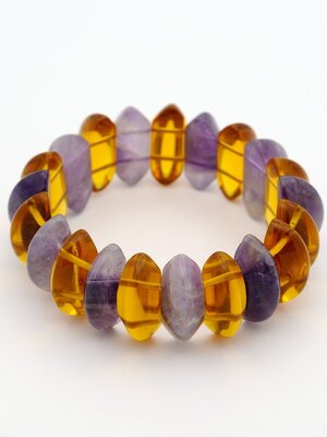 สร้อยข้อมือหินธรรมชาติ Amethyst & Citrine ขนาด 57-63 มม. ยืดได้ 1 เส้น