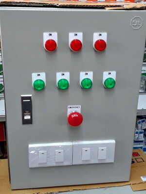 ตู้คอนโทรล สั่งการทำงาน สวิทช์เปิดปิด จ่ายไฟย่อยหน้าตู้ (อุปกรณ์ Miniature Circuit Breaker (ABB), Relay (OMRON), WALL MOUNTING CABINET (KJL), Control Switch, Switches (PANASONIC), MAGNETIC CONTACTOR (MITSUBISHI)