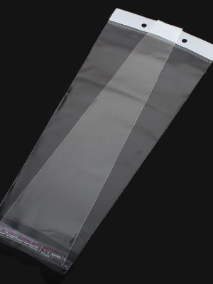 ถุงพลาสติกใส OPP(ถุงแก้ว) ฝากาว+หัวรูแขวน(มุก) ขนาด 8x30 ซม. (ส่วนใช้งาน 8x25.5 ซม.) หนา 0.035 มม.