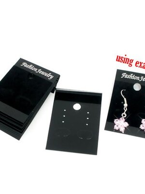 แป้นพลาสติกสำหรับแขวนต่างหู สีดำกำมะหยี่ พิมพ์ Fashion Jewery ขนาด 52x37mm แพ็ค 50 ชิ้น