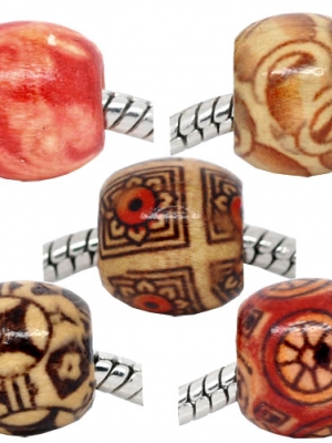 Pre-order ลูกปัดไม้เพ้นท์ลาย ขนาด 12x11mm รู 4.8 มม. จำนวน 1000 เม็ดคละสี (ส่งสินค้า 7-10 วันหลังชำระเงิน)