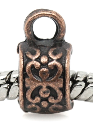 Bail Beads ลูกปัดหูคล้องทรงกลองทองแดงแกะลายดอกไม้ ขนาด 11mm x 5.5mm,Hole:Approx 4.5mm แพ็ค 10 เม็ด