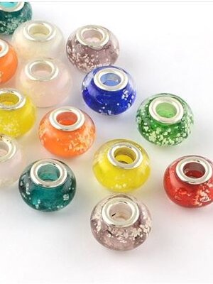 ลูกปัด Lampwork รูใหญ่ เรืองแสง แกนเป็นทองเหลืองสีเงิน ขนาด 14x9 มม. รู 5 มม. แพ็ค 100 เม็ด พรีออเดอร์