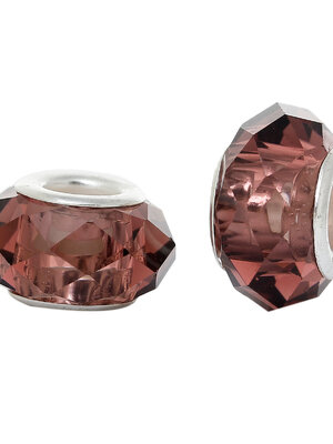 ลูกปัดแก้วยุโรปรูใหญ่เม็ดกลมเหลี่ยมเจีย 14x8mm รู 5 mm สีน้ำตาลเข้ม 10 เม็ด