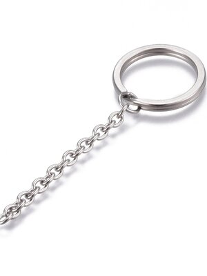 ห่วงพวงกุญแจสแตนเลส 304 เส้นแบน ขนาด 28x3 มม.พร้อมโซ่สแตนเลสยาวประมาณ 5 ซม. แพ็ค 3 อัน