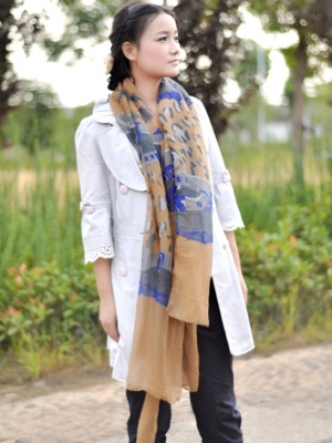 ผ้าพันคอ/คลุมไหล่ Polyester พิมพ์ลาย ขนาด 180cmx110cm(70-7/8"x43-1/4") 1 ชิ้น