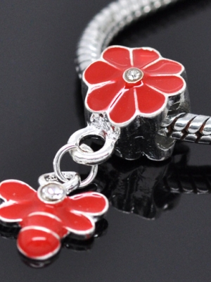 Dangle Beads ลูกปัดห้อยเงินรูปดอกไม้เคลือบ+จี้รูปผึ้ง ใส่ได้กับสร้อยข้อมือยุโรป ขนาด 35x25mm 1 ชิ้น