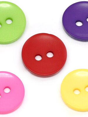 B14222 กระดุมเรซิ่น 2 รู 15mm. 100 เม็ด คละสี