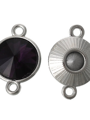 ตัวเชื่อมต่อ connector อัลลอยด์ เม็ดพลอยไรน์สโตนสีม่วงเข้ม ขนาด 22 mm 5 ชิ้น