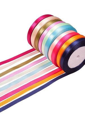 ริบบิ้นผ้าซาติน กว้าง 10 mm. 1 ม้วน ยาว 25 หลา คละสี 10 ม้วน (คละแบบสุ่ม แต่ละล็อกสีอาจไม่ตรงกัน)
