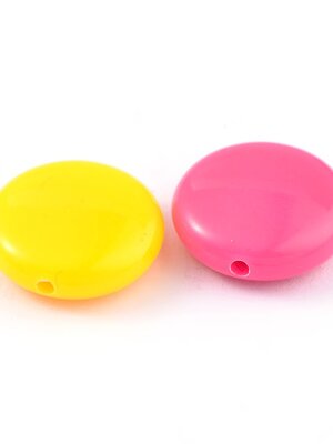 ลูกปัดอะครีลิคแข็งกลมแบนขนาด 14x5มม. รู1มม. คละสีสีลูกกวาด แพ็ค 100 เม็ด