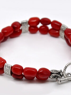 สร้อยข้อมือ Coral Beads Toggle Clasp 2 แถว สีแดง ขนาด 18 ซม. 1 เส้น