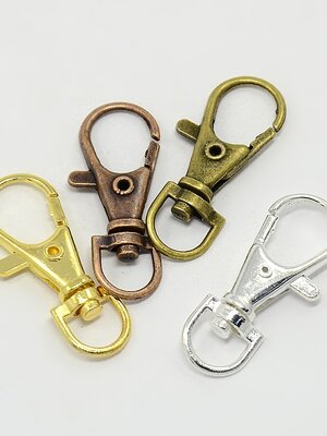 ห่วงกุญแจก้ามปู โลหะอัลลอยด์ มีแกนหมุน ขนาด 37x15x4 มม. รู 8.5x6 มม. มี 5 สี