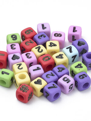 ลูกปัดตัวเลขอะครีลิคทึบ ขนาด 7x7x7 มม. รู 3.5 มม.