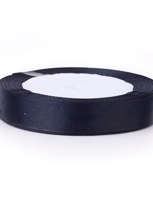 ริบบิ้นผ้าซาติน สีดำ หน้ากว้าง 12 มม. 1 ม้วน ยาว 25 หลา