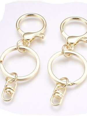 พวงกุญแจเหล็ก พร้อมก้ามปูและโซ่ ความยาวรวม 87mm สีทอง 100 ชิ้น พรีออเดอร์