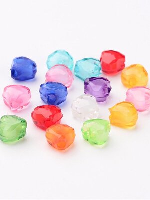 ลูกปัดอะครีลิค ไส้ขาว รูปหัวใจ ขนาด 7x8x5 มม. รู 2 มม. คละสี แพ็ค 100 ชิ้น