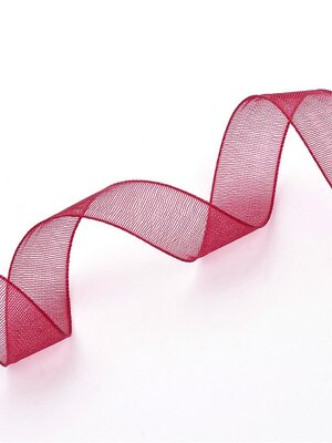 ริบบิ้นผ้าออแกนซ่า (ผ้าแก้ว) สีแดงเลือดหมู กว้าง 25 มม. 1 ม้วนยาว 50 หลา