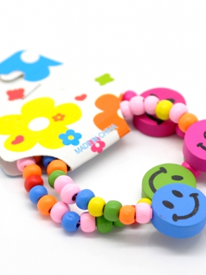 กำไลข้อมือ/ยางรัดผม ยางยืด ลูกปัดไม้สีสันcolorful น่ารัก ขนาด 19cm long(7 4/8") 1 คู่