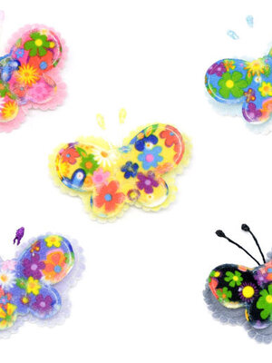 ผีเสื้อผ้าสักหลาดเพ้นท์ลวดลายสวยงามสำหรับติดประดับตกแต่ง ขนาด 46x40mm คละสี 10 ชิ้น