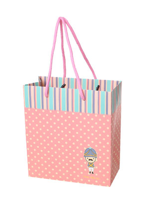 ถุงกระดาษใส่ของขวัญของชำร่วยสีชมพูลายจุดน่ารักน่าใช้ ขนาด 15.5cm x 14.0cm 1ใบ