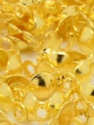 ตัวปิดปมเหล็ก รู 2 ด้าน สีทอง ขนาด 7.5x4mm, รู: 1mm เส้นผ่าศูนย์กลางภายใน 3 mm. จำนวน 10,000 ชิ้น