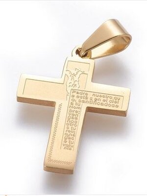 จี้สแตนเลส 304 รูปไม้กางเขนสีทอง ขนาด 24.5x17.5x1.3mm รู 7.3x3.5mm จำนวน 10 ชิ้น พรีออเดอร์