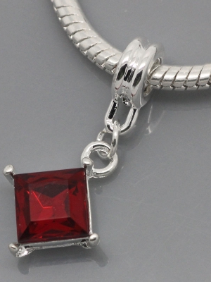 Dangle Beads จี้ห้อย โลหะเงิน+Acrylic Rhinestone สี่เหลี่ยม ขนาด 3x1.4cm,Hole:Approx 4.5mm 1ชิ้น