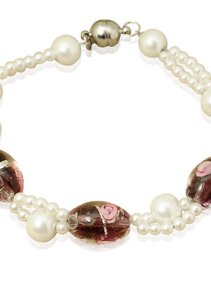 สร้อยข้อมือมุกแก้วพร้อมลูกปัดแก้วFoil ต่อด้วยตัวต่อแม่เหล็ก ขนาด 20 ซม. 1 เส้น