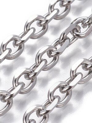 โซ่สแตนเลส 304 cable chain ข้อ Diamond Cut วงรี ขนาด 8x6x1.5mm ยาว 1 เมตร